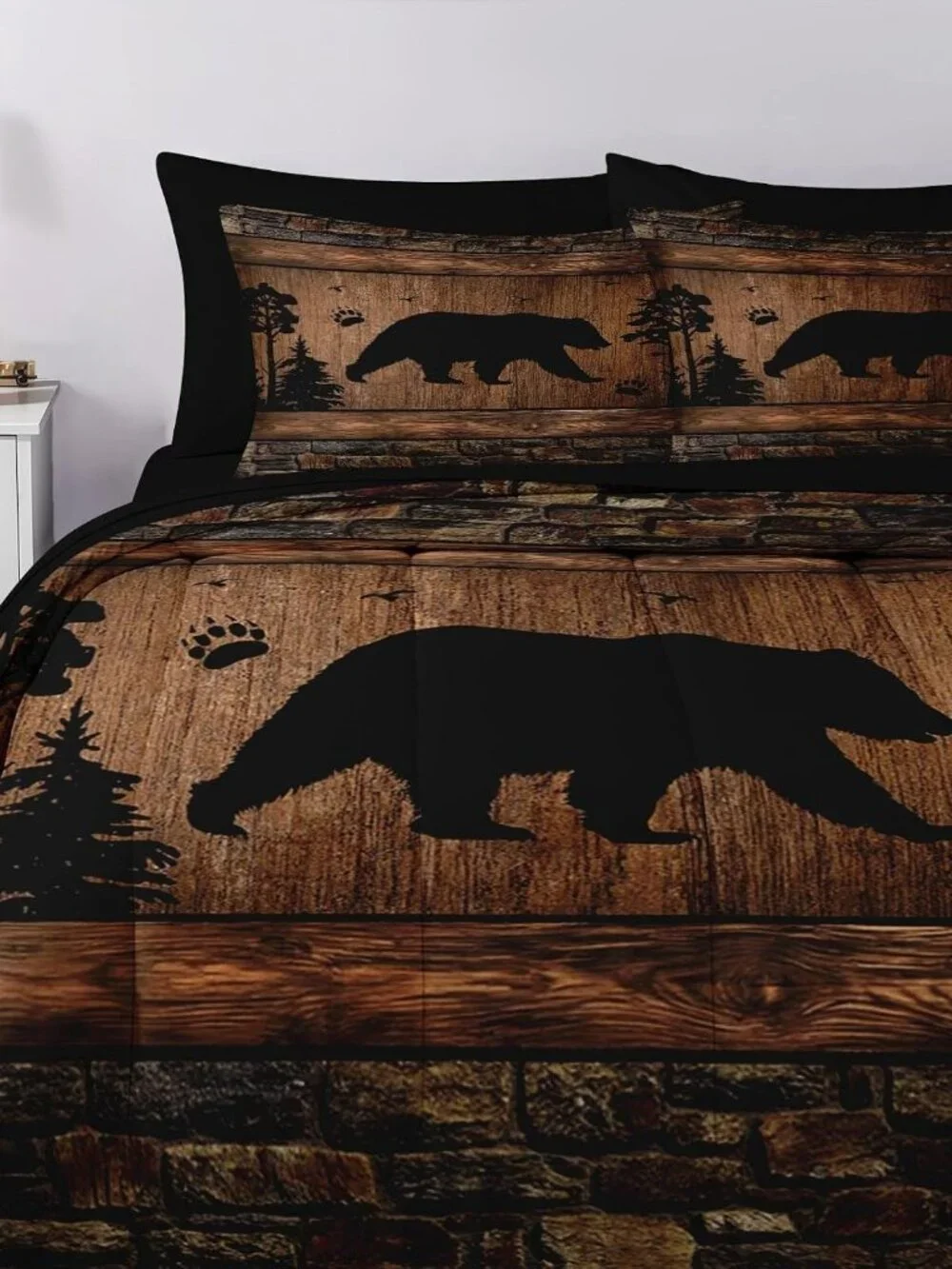7 Pcs Comforter Set Queen Size, Wild Animal Brown Wooden Plank Bedding Set for K